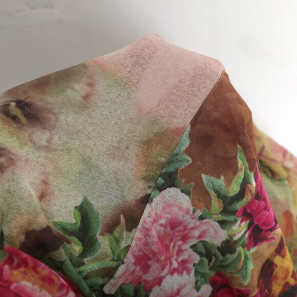 Floral Chinese Tang Style Blouse Y2K Asian Top Frog Button Neckline 34 Sleeves - Picture 10 of 10